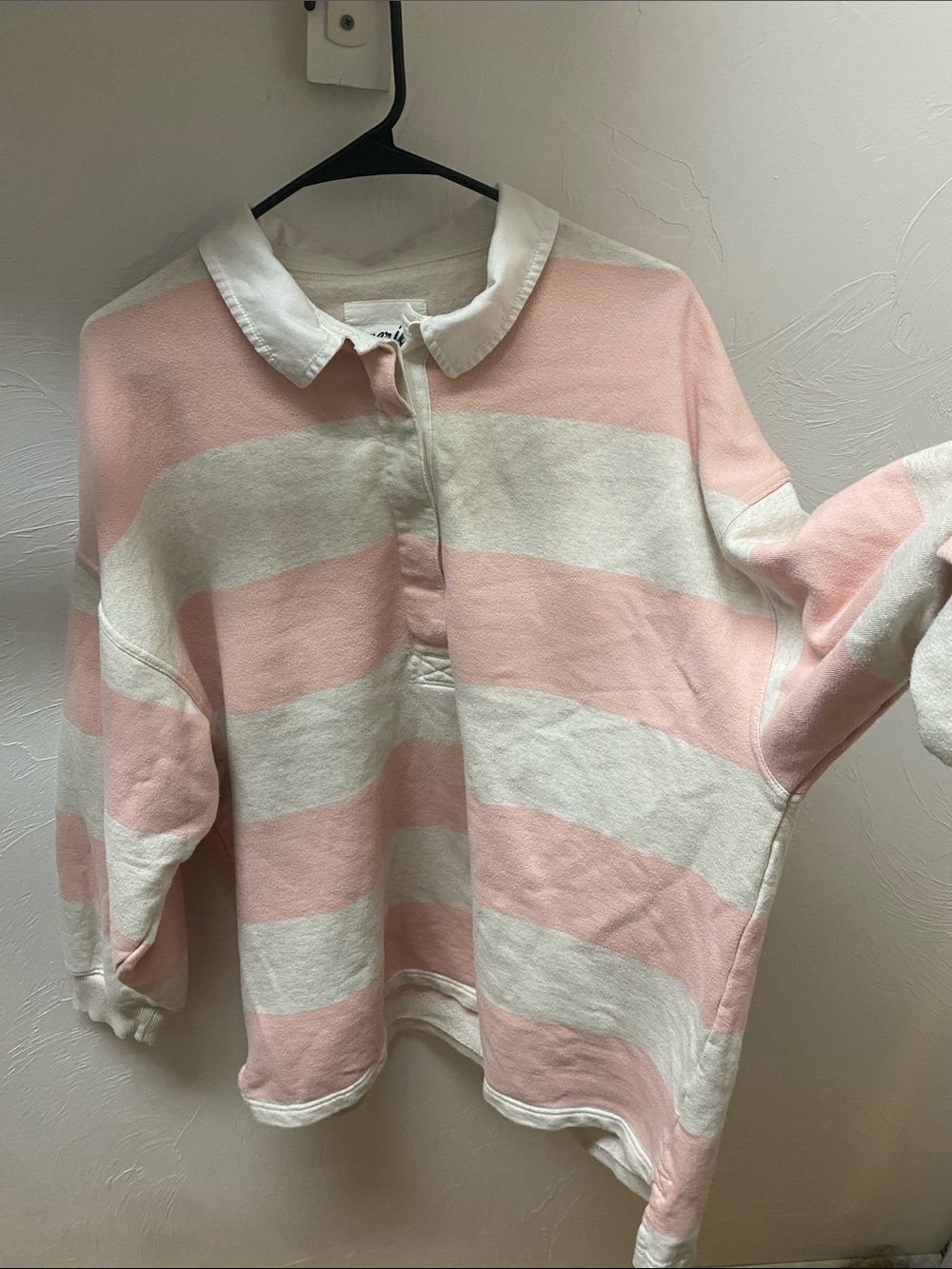 Aerie Women’s Pink and Cream Striped Rugby Sweater